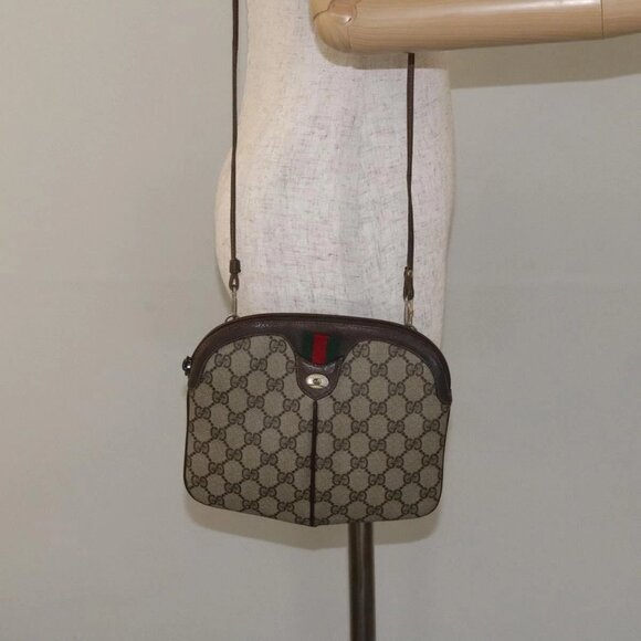 GUCCI GG Supreme Web Sherry Line Shoulder Bag PVC Beige Auth - Picture 15 of 16